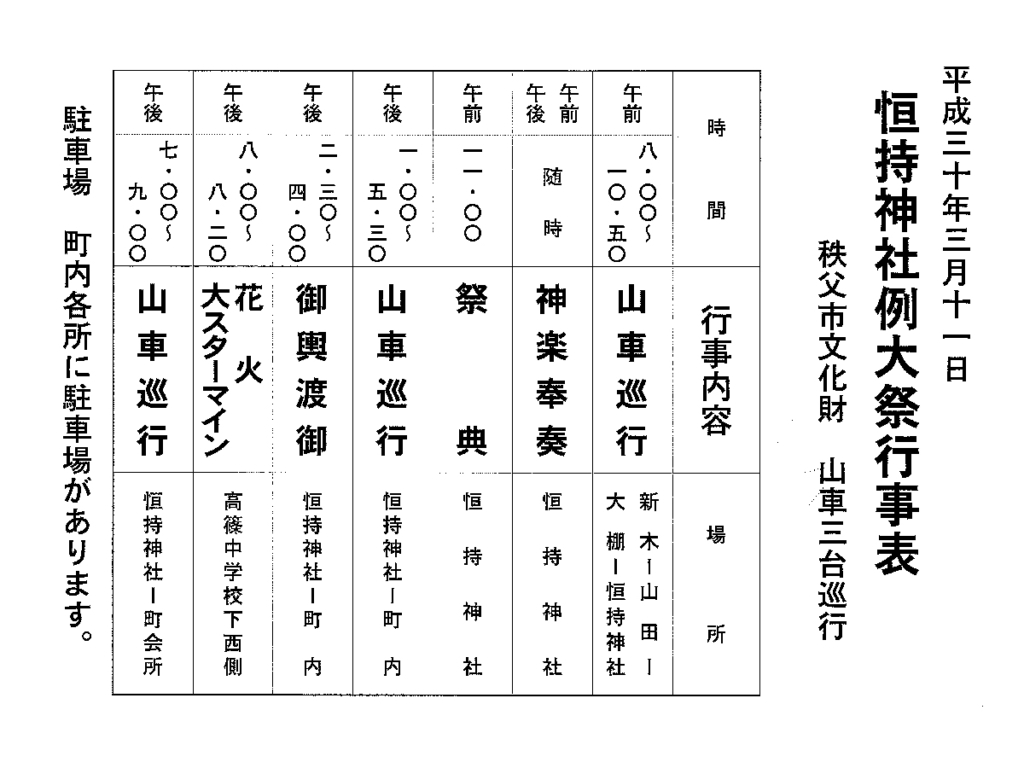 恒持神社例大祭行事表